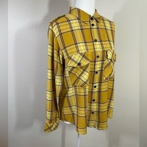 Sanctuary sz sm shirt boyfriend style gold plaid with metal snaps